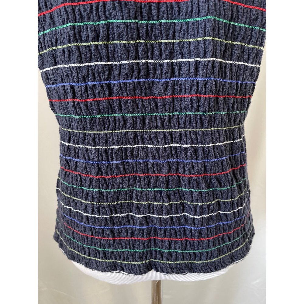Christopher & Banks Blue Multi-Color Striped Crinkle Stretch Sleeveless/Tank Top - Picture 7 of 11